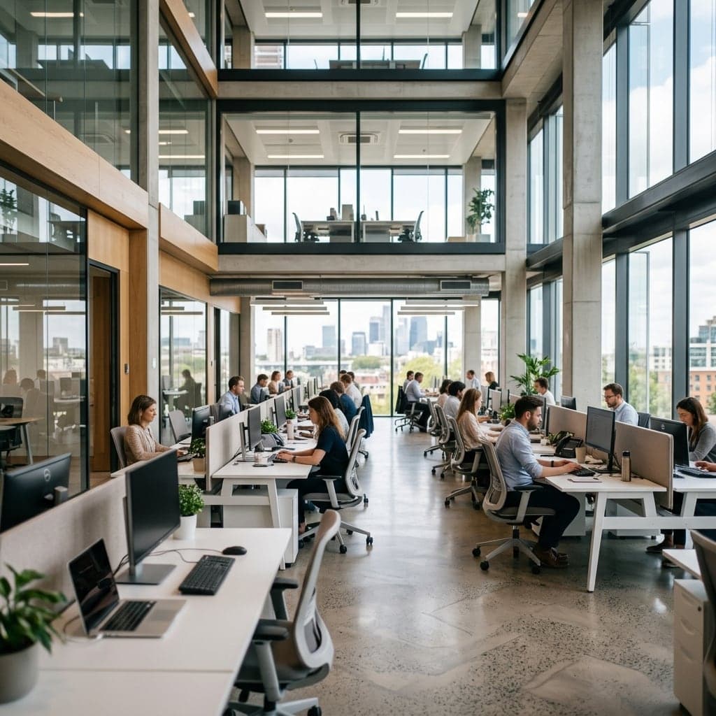 Developers working together in a bright open-plan office
