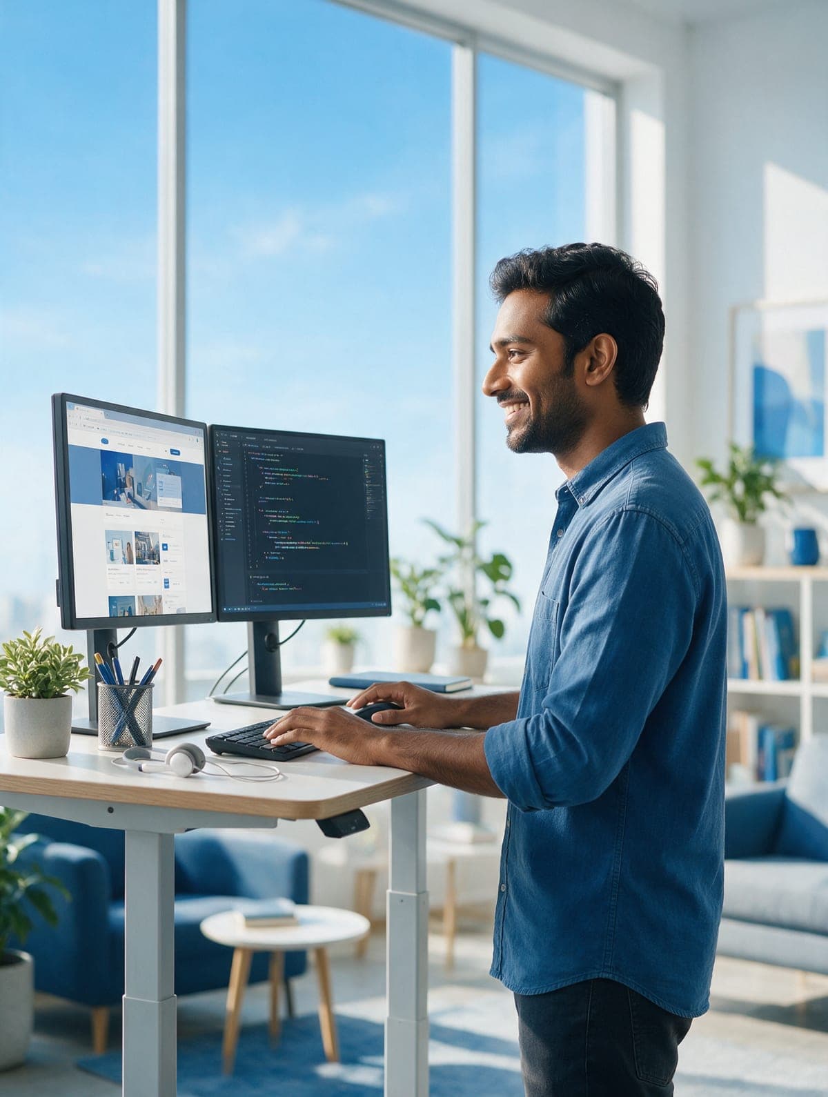 Developers working together in a bright office