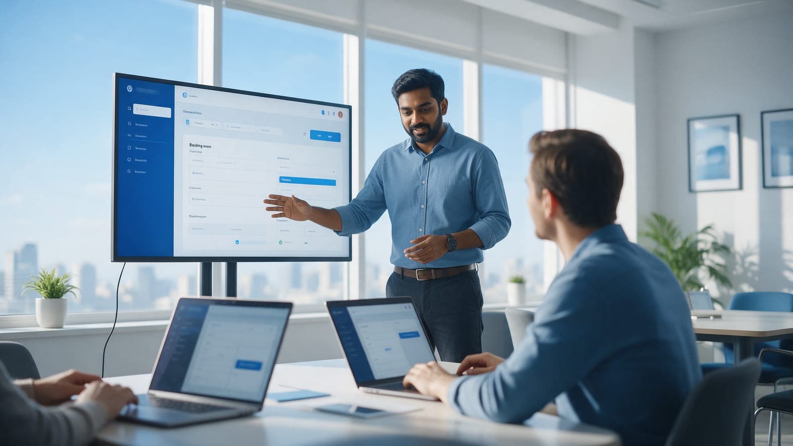 A developer collaborating with a client team